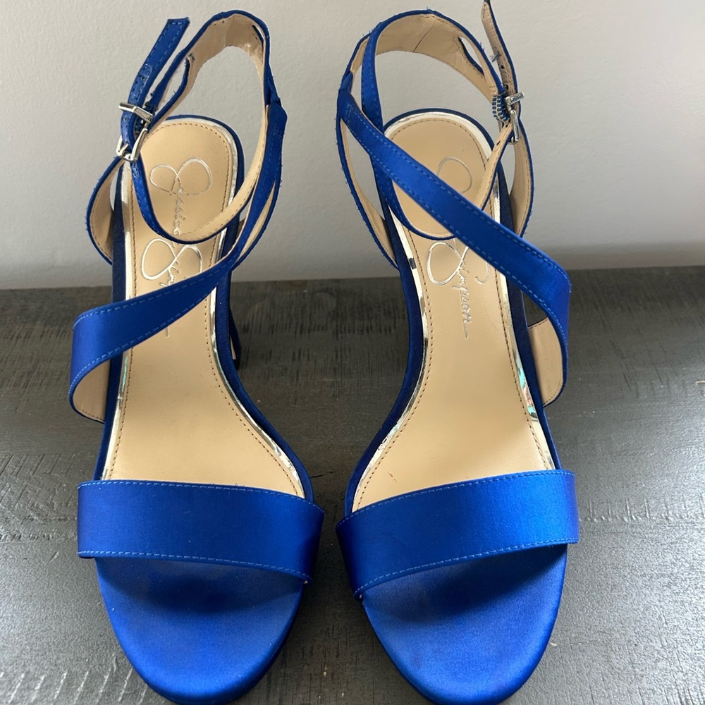 Jessica Simpson Royal Blue Satin Strappy Heels
